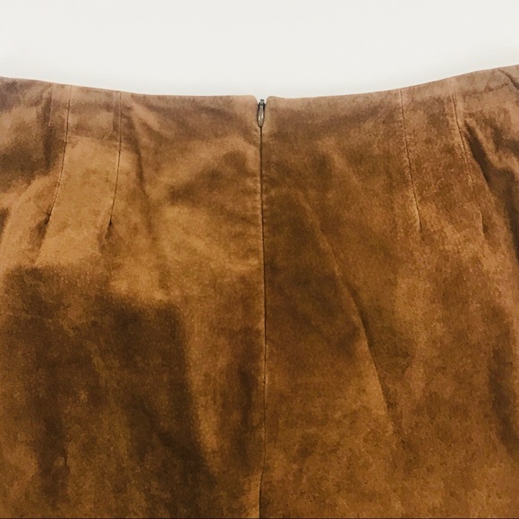 Lord & Taylor Brown Suede Scalloped Lined Skirt - Picture 8 of 8